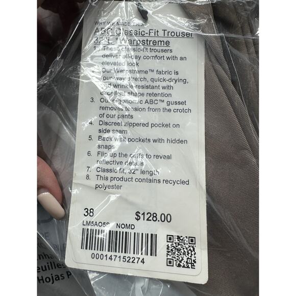 NWT $128 Lululemon ABC Classic-Fit 5Pkt Pants Trouser Warpstreme In Nomad 38x32 - Picture 8 of 9